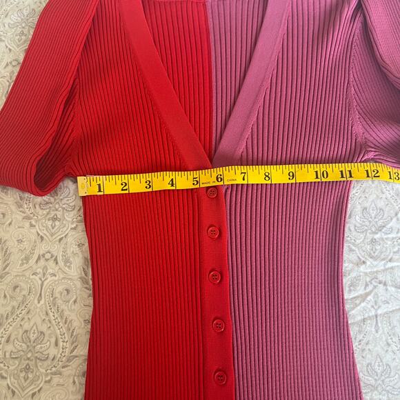 STAUD Shoko Colorblock Ribbed Sweater Dress In Poppy Rosebud Size M - Picture 12 of 13